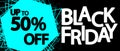 Black Friday Sale, up to 50% off,  horizontal poster design template, final offer, discount web banner, vector illustration Royalty Free Stock Photo