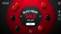 Black Friday Sale, up to 25% off, red and black discount banner with large decorative circles on background.