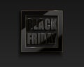 Black Friday Sale vector banner with square glossy black frame with reflection gold moulding edge on dark background. Glass solid