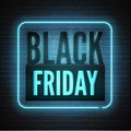 Black friday sale vector banner template with blue neon light box