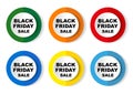 Black Friday Sale vector icon set, flat design buttons on white background for webdesign and mobile phone applications Royalty Free Stock Photo