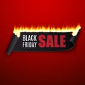Black friday sale vector illustration with black ribbon and fire Royalty Free Stock Photo
