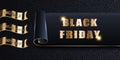 Black Friday Sale, vector mockup of banner, invitation, card, ads, logo, offer. Stylish luxury golden design dark background with