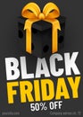 Black Friday sale web banner template. Present box poster for seasonal discount offer.