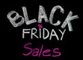 Black Friday sales advertisement handwritten with chalk on blackboard Royalty Free Stock Photo