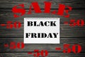 Black Friday sales Advertising Poster on Black Wooden background