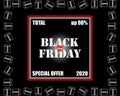 `black Friday`. Seasonal sale. The design of the banner. Final sale, special offer up 90%. Black background.