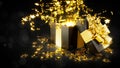 black friday sell-out, opened giftbox with explosion of decorations - abstract 3D illustration