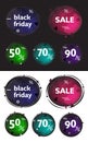 Black friday, set of modern banners in the style of the Memphis. Discount colorful circle labels with geometric elements