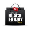 Black friday shopping bag and sale tag on white background. Use Royalty Free Stock Photo