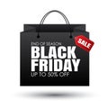 Black friday shopping bag and sales tag on white background. Use Royalty Free Stock Photo