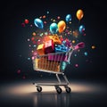 Black Friday shopping, Black Friday colorful shopping cart and gift box high quality ai generated image