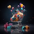 Black Friday shopping, Black Friday colorful shopping cart and gift box high quality ai generated image