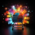 Black Friday shopping, Black Friday colorful shopping cart and gift box high quality ai generated image