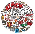 Black friday shopping kawaii icon doodle illustration