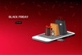 Black friday shopping online on social media mobile application or website concepts