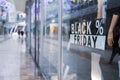 black friday sign on store display background in a mall during christmas holidays Royalty Free Stock Photo