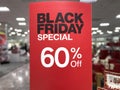 Black Friday Special sign advertises a whopping 60 percent discount in retail store