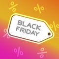 Black friday square post neon design with gift boxes and multiline lettering