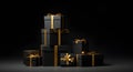 Black Friday stack of matte black boxes with golden details. Royalty Free Stock Photo