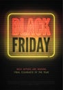 Black Friday discount hot neon vector banner template for luxury store