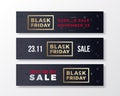 Black Friday Stylish Premium Banners Set. Modern Typography Concept. Red, Golden and White Texts with Abstract