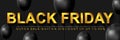 Black Friday super sale banner. Horizontal poster with dark background with golden text and black balloons. Sale discount prices Royalty Free Stock Photo