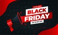 black friday super sale with realistic 3d megaphone design illustration Royalty Free Stock Photo