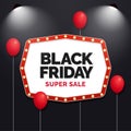 Black friday super sale social media banner with cinema neon bulb movie theater sign illustration Royalty Free Stock Photo