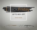 Black Friday tbt sale vector discount banner for hipster event. Brown white black splashes of ink with watercolor and frame.