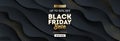 Black friday template design - Black fluid wavy layered shape with golden halftone. Design for black friday banner, poster, flyer,