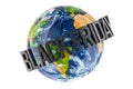 Black Friday text around Earth Globe. Black Friday, concept. 3D rendering Royalty Free Stock Photo