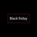 Black friday text Big sale. banner with black friday words in red frame with 50% on black background.