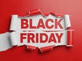 Black friday text on torn paper isolated on white background Royalty Free Stock Photo