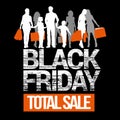 Black Friday total sales. People with shopping bags silhouettes. Royalty Free Stock Photo