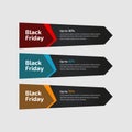 Black Friday up to 30%, 50%, 70%. Banner Design for the sale with red, blue, and yellow colors. Vector illustration. Set of Royalty Free Stock Photo