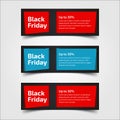 Black Friday up to 30%, 50%, 70%. Banner Design for the sale with red, blue, and yellow colors. Vector illustration. Set of Royalty Free Stock Photo