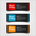 Black Friday up to 30%, 50%, 70%. Banner Design for the sale with red, blue, and yellow colors. Vector illustration. Set of Royalty Free Stock Photo