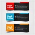 Black Friday up to 30%, 50%, 70%. Banner Design for the sale with red, blue, and yellow colors. Vector illustration. Set of Royalty Free Stock Photo