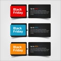 Black Friday up to 30%, 50%, 70%. Banner Design for the sale with red, blue, and yellow colors. Vector illustration. Set of Royalty Free Stock Photo