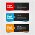 Black Friday up to 30%, 50%, 70%. Banner Design for the sale with red, blue, and yellow colors. Vector illustration. Set of Royalty Free Stock Photo