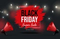 Black Friday vector banner design with text. Super seasonal sale poster neon concept, special offer.