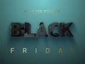 Black Friday vector banner. Glossy black volume text thin golden frame on turquoise finely patterned texture background. Glass Royalty Free Stock Photo