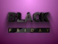 Black Friday vector banner. Glossy black volume text thin golden frame on glamour pink background. Glass effect reflection on Royalty Free Stock Photo