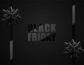 Black Friday vector dark background with glossy ribbon bow. Lacquered black text on matt geometric pattern