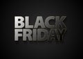 Black Friday vector mirror text with glossy black glass effect reflection letters and thin golden frame on dark background. Volume