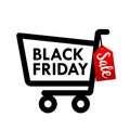 Black friday web tag banner with shopping cart icon for promotion sale discount style vector illustration 001 Royalty Free Stock Photo