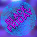 Black Friday Wordcloud. Text cloud. Typography concept. Vector illustration. Royalty Free Stock Photo