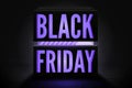 Black friday sale vector banner template. Violet neon light box with loading bar. Stylish seasonal clearance advert Royalty Free Stock Photo