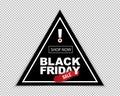 Black Frifay Triangle sale banner. Black warning sign on transparent background